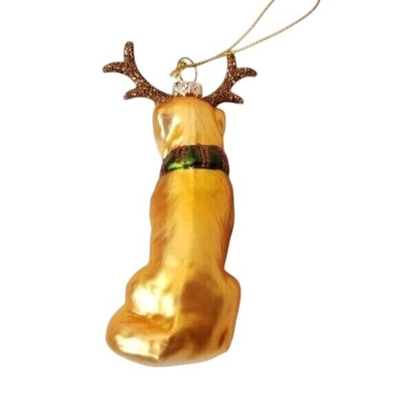 Golden Retriever Glass Ornament Glitter Antlers 4 1/2" Tall Christmas Decoration - Picture 3 of 5